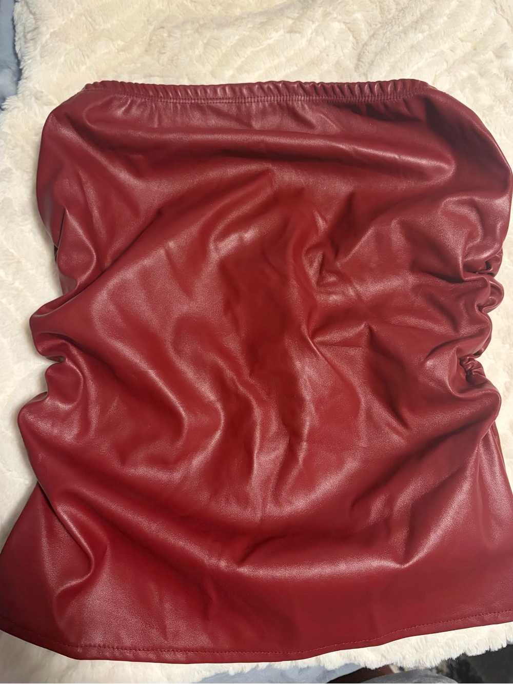 SHEIN Burgundy Faux Leather Strapless Tube Top
